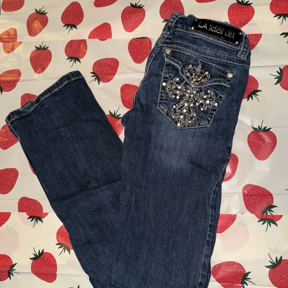 L.A. idol Blue Boot Cut Jeans with Embellished Details